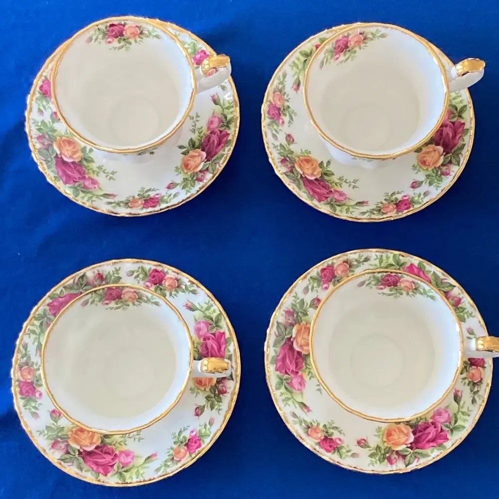 VTG Royal Albert Old Country Roses 1962 Tea Coffee Saucer Set of 4 England - Picture 7 of 16